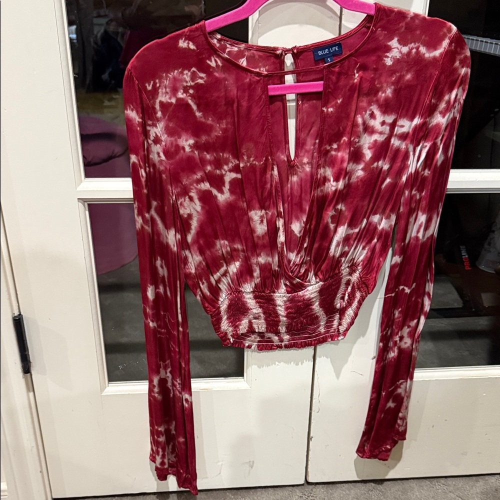 Blue Life Women's Burgundy Tie-Dye Blouse